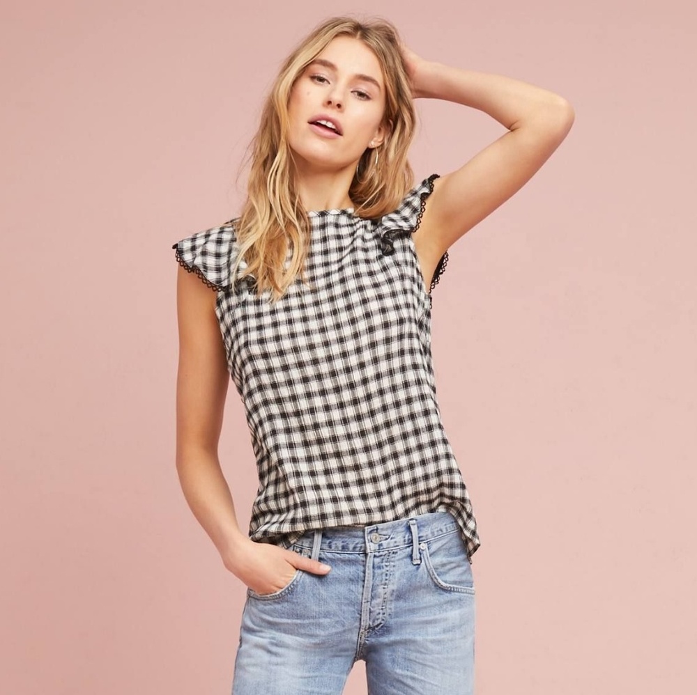 Michael Stars Gingham Black and White Blouse